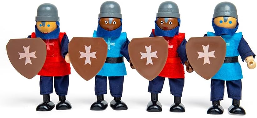Bigjigs Toys Wooden Knights | Medieval Figure Set for Kids | Action Playset for Castle Role Play | Figurines with Shield Accessories | Wood Gifts for 3+ Year Old Children | Dolls for History Learning