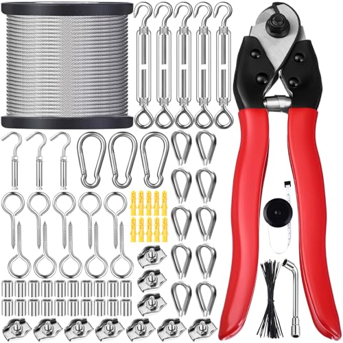 Leriton 118 Pcs 1/8 Wire Rope Kit 98ft Steel Wire Cable