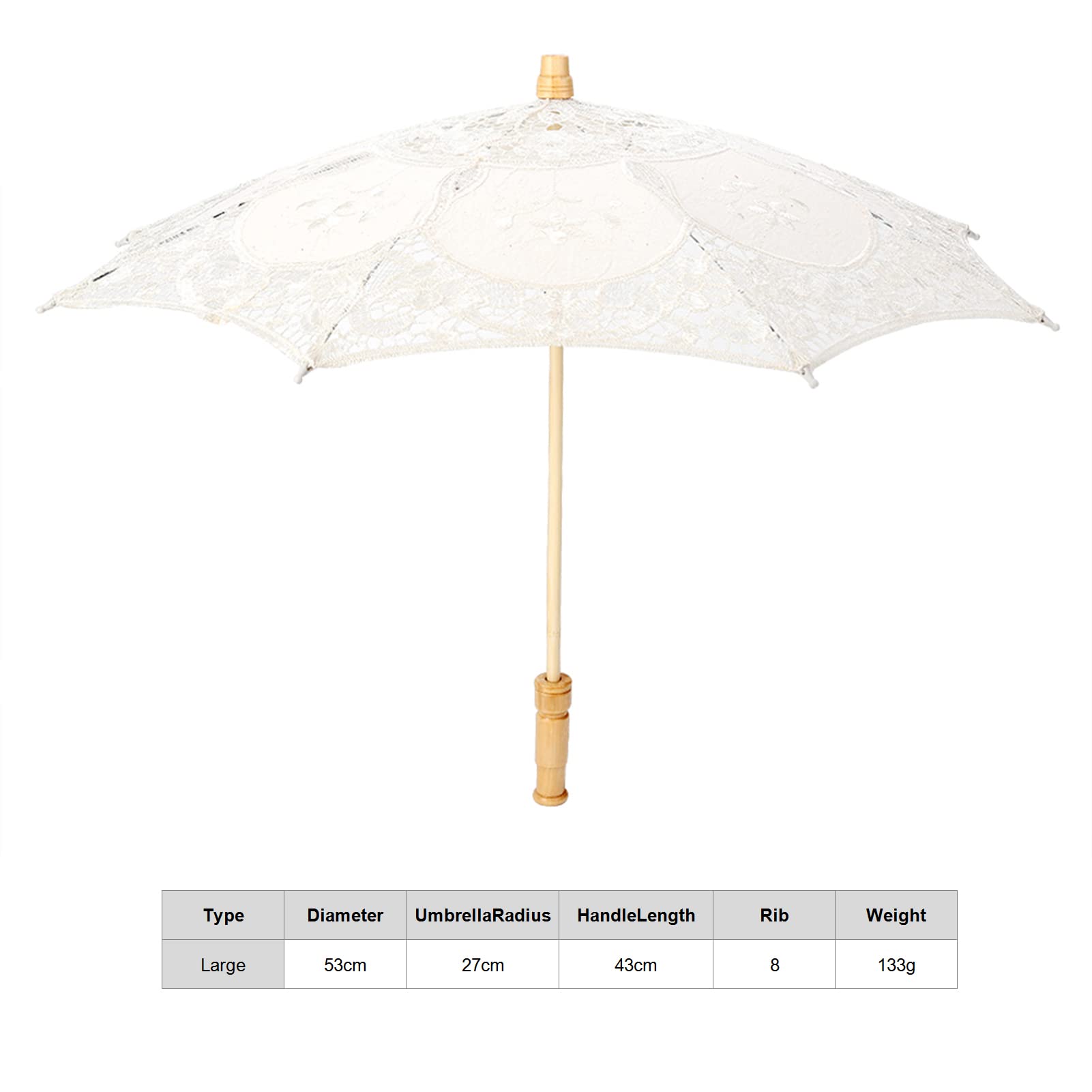 Ejoyous Koronkowy Parasol Vintage Ślubny, Haftowany, dla Panny Młodej, do Dekoracji, Rekwizytów do Zdjęć, Kostium Damski, Beżowy, L, Elegancki