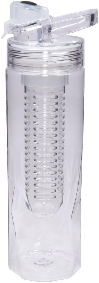 Infuser: Clear Single Wall Tritan Water Bottle with Removable Fruit Holder and "Ice Cube" Texture in Lower Portion of the Bottle., Clear