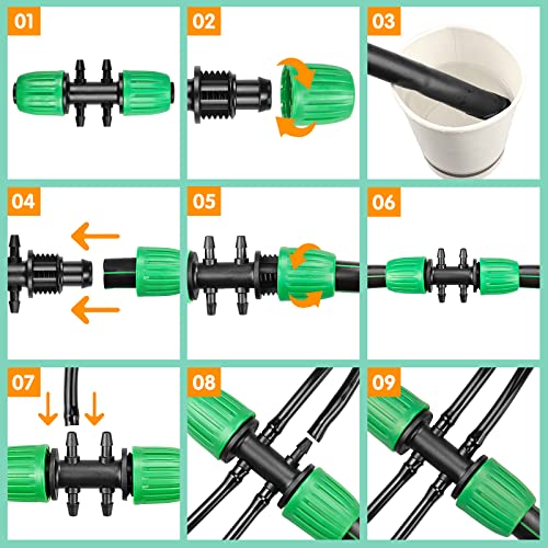 Joypro Drip Irrigation Fittings For 1/2" Tubing((0.60"-0.63" Od) To 1/4" Irrigation Tubing, 12 Pieces Barbed Tee Drip Fittings Twist Locked 6 Way Connectors For Drip Irrigation Hose (13Mm Id / 4Mm Id) #TOP5