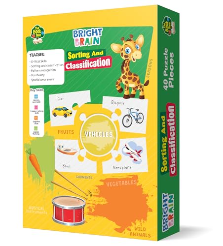 Image of The Book Tree Bright Brain Sorting & Classification Puzzle - Sort by Categories: Seasons, Wild Animals & More - 40 Pieces - for Kids Age 3+ - Gift Box by Majestic Book Club