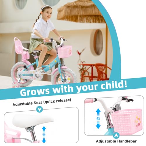 Image of Bixike Girls Bike with Basket, Princess Bicycle for Ages 2-12