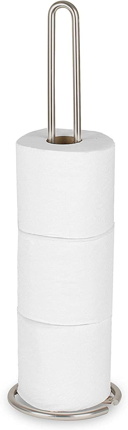 Spectrum Euro Toilet Tissue Holder (Satin Nickel) - Free-Standing Toilet Paper Roll Reserve & Storage for Bathroom
