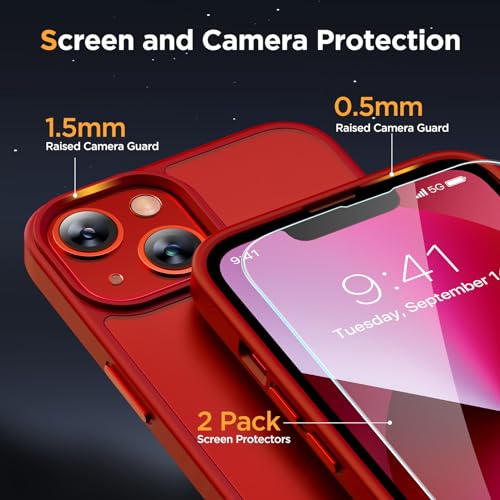 Image of Miracase Magnetic for iPhone 14 Case 6.1 inch (Compatible with MagSafe)(with 2X Screen Protectors) Military-Grade Protection, Anti-Fingerprint Translucent Matte Phone Case Cover, Red