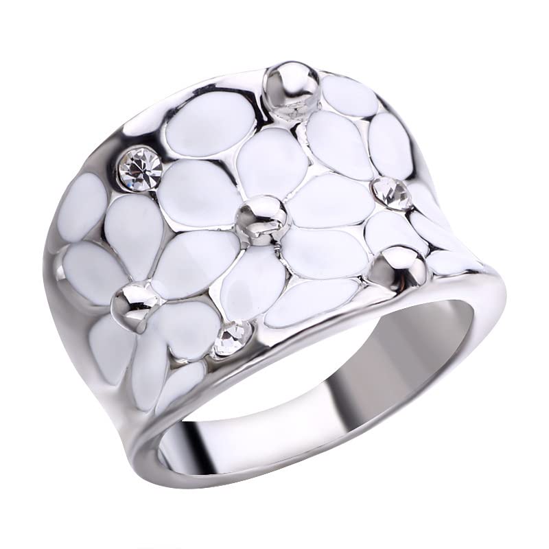 Women'S Ring Enamel White Flower Luxury Party Engagement Weddiing Jewelry Accessories