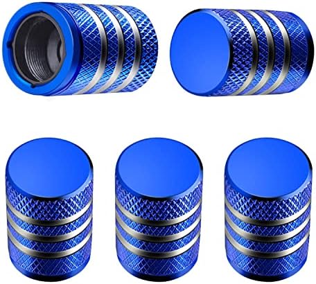 Tire Valve Stem Cap Cover - (5 Pack) Tire Air Caps Metal with Plastic Liner Corrosion Resistant Leak-Proof for Car Truck Motorcycle SUV and Bike Blue