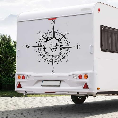 Rakelfix Kompass Pomeranian Zwerkspitz Aufkleber Hund Hunde Sticker Auto Camper Wohnmobil Caravan Autoaufkleber Wohnwagen Sticker Kompassrose