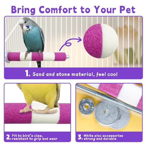 Image of PIVBY 3PCS Bird Perches for Cage, Parrot Perchs Stand Toys with Metal Shaft Colorful Sand Paw Grinding Stick for Parakeet Cockatiel Conure Budgies Lovebird (with 3 x Replacement cores)