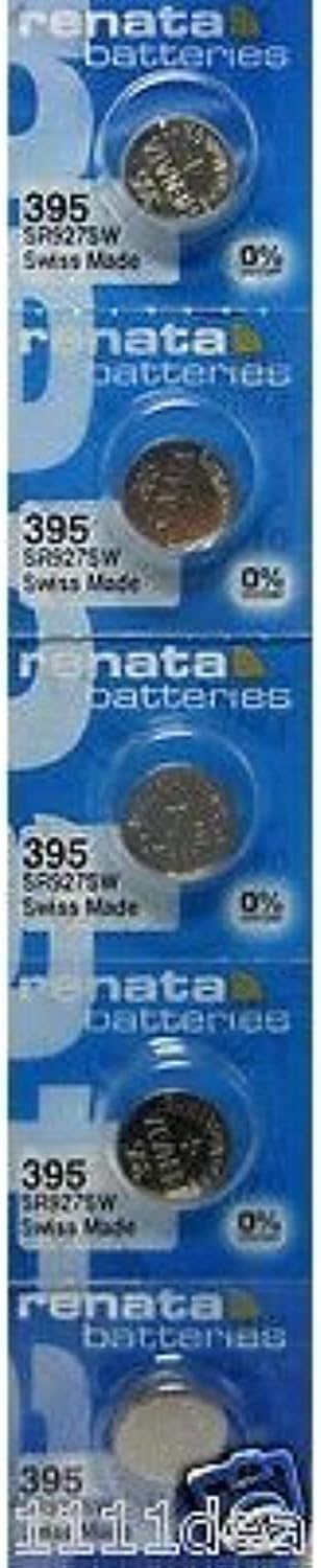 Renata Strip of 5 Genuine Fresh 395 SR927SW Swiss Made Batteries (Silver,1.55v)