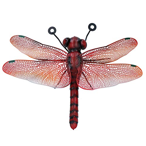 Libélula roja de metal de 31 cm con acabado resistente para colgar en la pared 2