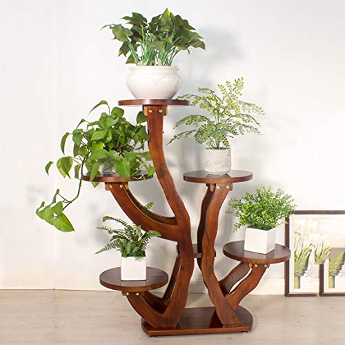 LRW Multi Floor Flower Rack, Solid Wood Floor Balcony, Living Room Indoor Flower Pot Rack, 5 Layers Of Brown.