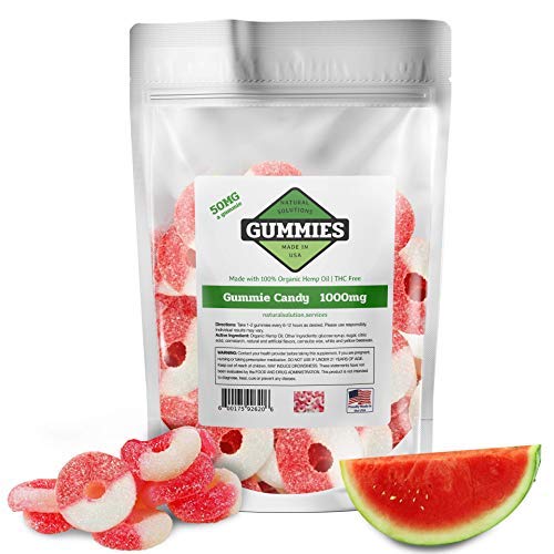 Hemp Gummies - 1000 mg per Bag - 20ct Premium Watermelon Rings - 50mg per Gummy - Organic Hemp + MCT - 0% THC - Relief for Stress, Pain, Inflammation, Anxiety, Depression, Nausea, Omega 3,6,9 and More Hemp Gummies - 1000 mg per Bag - 20ct Premium Watermelon Rings - 50mg per Gummy - Organic Hemp + MCT - 0% THC - Relief for Stress, Pain, Inflammation, Anxiety, Depression, Nausea, Omega 3,6,9 and More