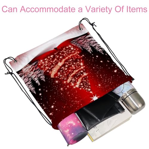 2Pcs Drawstring Backpack, Red Christmas Tree Drawstring Gym Bags String Bags for Sports, Gym, Travel4
