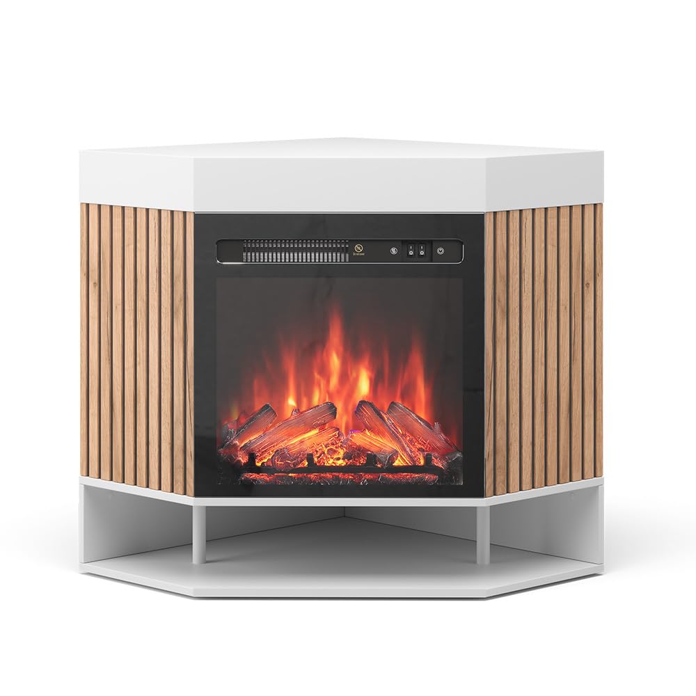 Vicco Caminetto elettrico "Lynea", Bianco, 100 cm con effetto fiamma realistico e riscaldatore da 1800W, installabile a parete con telecomando e temperatura regolabile
