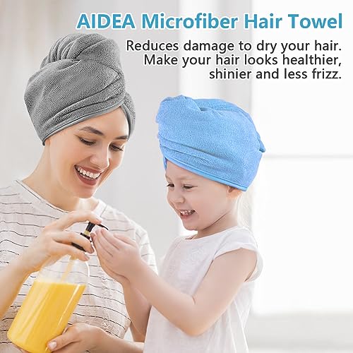 image for AIDEA Microfiber Hair Towel Wrap, 5 Pack Turbans, Super Absorbent Quic
