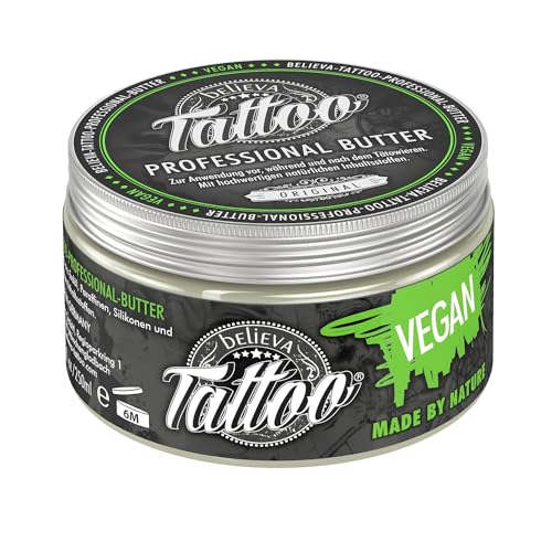 Believa Tattoo Butter - Premium Tattoopflege mit veganer Formel und natürlichen Inhaltsstoffen für strahlende Tattoofarben - Tägliche Pflege & Aftercare für tätowierte Haut | 250ml