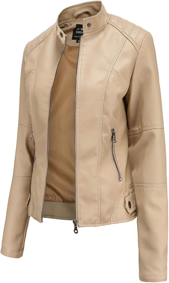 Hiser Damen Lederjacke PU - Bikerjacke Im Casual Style Für Herbst Und Winter