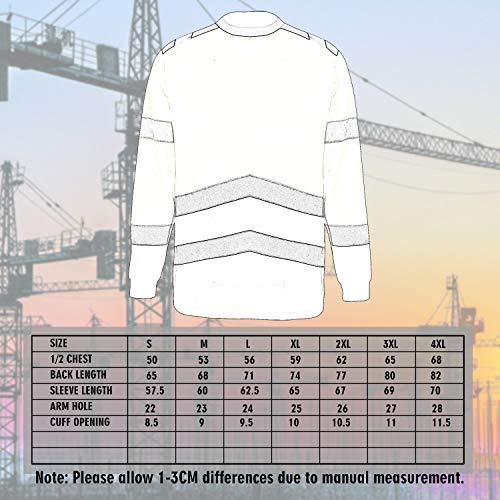 Safety High Visibility Long Sleeve Shirts Reflective Construction Shirt For Men, Hi Vis T Shirts Work and Wear Running Tee (Yellow,S )