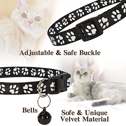 Image of Pawprint Cat Collar I with Bell Basic Dog Cat Collar I Buckle Adjustable Polyester I Cat Dog Collar with Bell I 10 MM Pack of-1 I (PAW Print Collar)