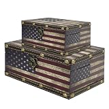 DreamsEden American Flag Wooden Box Set - Vintage Storage Chests with Latches, Small Keepsake Organizer for Desk, Patriotic Home Decor Gift for Men Dad