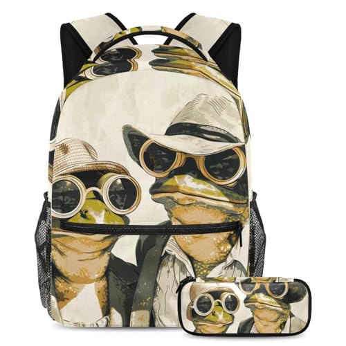 Cartable rétro couple de grenouilles lot de 2 avec sa trousse