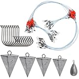 Saltwater Surf Fishing Tackle Kit - Saltwater Surf Fishing Rigs Include Fishing Wire Leader Pyramid Sinker Weight Bass Casting Sinker Circle Hooks Surf Fishing Accessories (Blue)