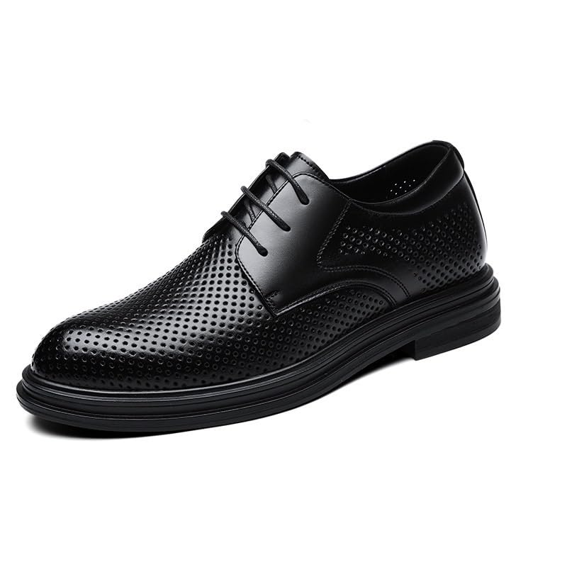 Battle Men Men's Perforated Invisible Height Increasing Elevator Shoes, Lightweight Breathable Dress Oxford Lace-Up-3.2 Inches Taller