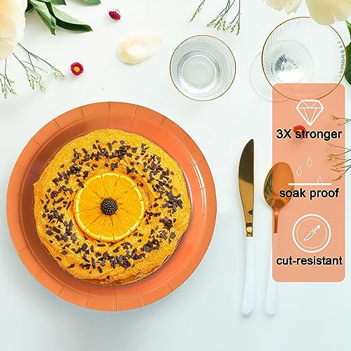 Image of Orange Disposable Paper Plates, 7 Inch Dessert Cake Plates, 50 Count Bulk | Sturdy and Durable Party Plates, for Birthday, Baby & Bridal Showers, Halloween, Christmas,BBQ, Weddings,for Cake & Snacks