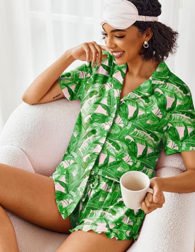 Image of Ekouaer Pajamas Set for Women Short Sleeve Sleepwear Button Down Pjs Lounge Sets Soft Nightwear