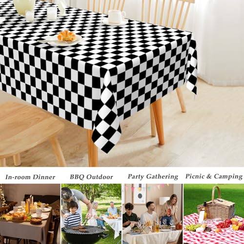 Image of Mulbozy 2 Pcs Checkered Tablecloth, Black and White Checkered Table Cloth