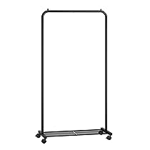 SONGMICS Stand Appendiabiti con Ruote, Appendiabiti Largo 74 cm, con Ripiano a Rete Fitta, Regge fino a 35 kg, 2 Ruote con Freno, Struttura in Metallo, Nero HSR130B01