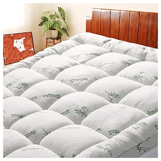 Bamboo Mattress Topper Queen Size , Cooling Extra Thick Breathable, Soft Quilted Fitted Mattress Cover with 1000 GSM Down Alternative Fill (8-21”Deep Pocket)