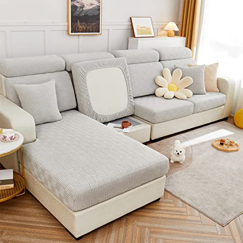 Ele Eleoption Couch Back Cushion Covers Elastic L Shape Sectional Sofa Cover Furniture Protector Slipcover For Living Room (Length 31-39Inch Width 20-25Inch，M Back Cover) Grey White #TOP4