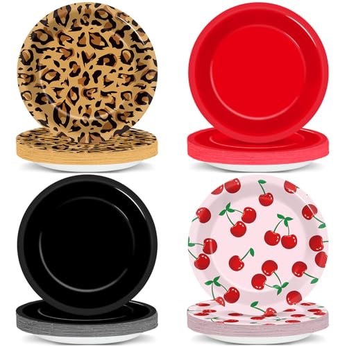 48Pcs Leopard Print Party Paper Plates 7”Cherry Birthday Party Supplies