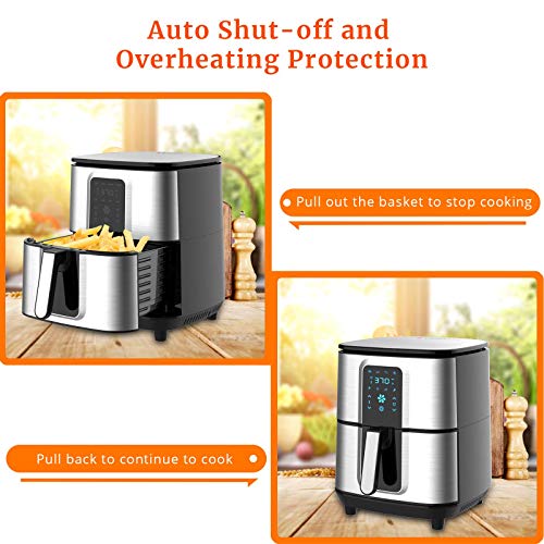 Kitcher 6.8Qt Air Fryer, Hot Air Fryer With 8 Cooking Functions Temperature Timer Control Led Touch Screen 50 Recipes, Stainless Steel Silver #TOP6