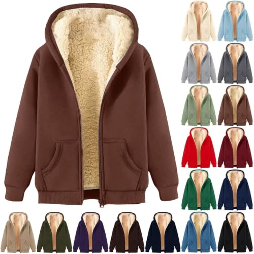 Fleece Jacket Women Sherpa Lined Full Zip Hoodies Casual Warm Coats Brown - image 1