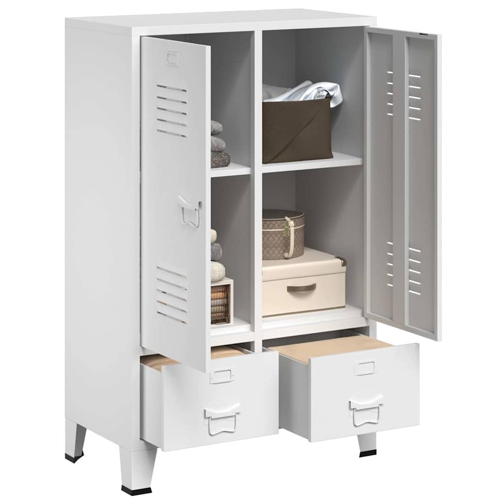 Biała stalowa szafka przemysłowa 67x35x107 cm z 2 półkami i 2