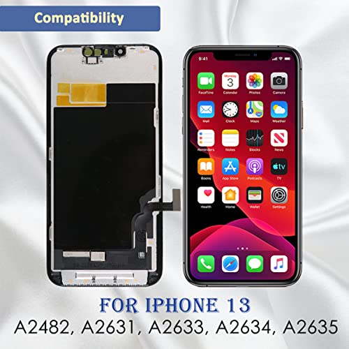 Yodoit Für iPhone 13 Bildschirm Ersatz Kit, 6,1 Zoll LCD Display FHD Touch Digitizer mit Reparatur Tool Kit Schutzfolie Kompatibel mit Modell A2482 A2631 A2634 A2635 A2633