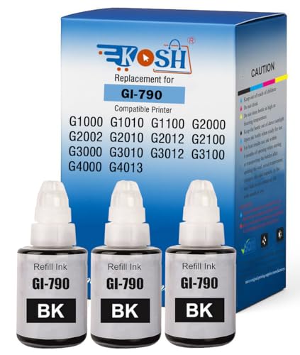 Image of KOSH Refill Ink Compatible for Canon G Series G1000 G1010 G2000 G2002 G2010 G2012 G3000 Printers (3, Black Pack of 3)