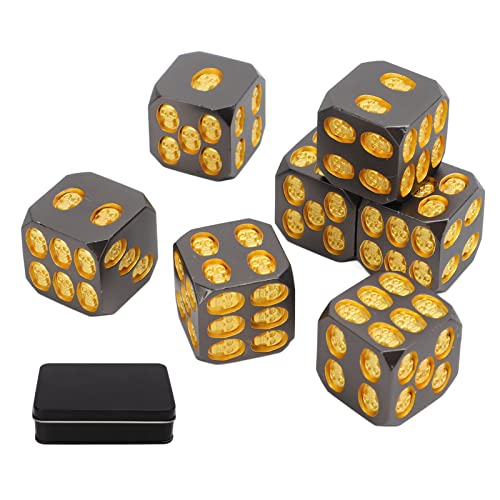 Juego de Dados DND, 7 Piezas de Dados de Metal de Calavera, Dados de Diseño Antiguo con Caja, Dados de Poliedro para Regalos de Mazmorras Y Dragones, D&D, RPG, Juegos de Mesa MTG(Negro y Oro) Cover