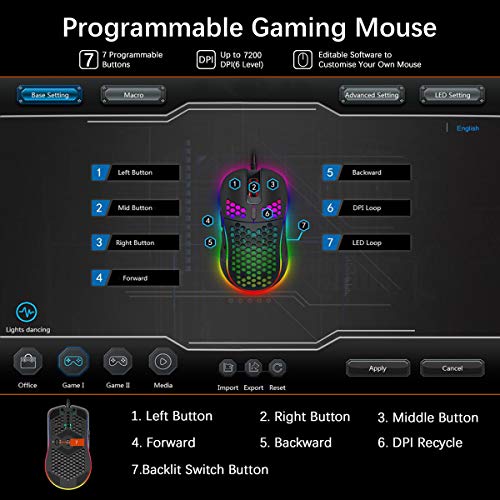 AIRENA-Souris-Gamer-Souris-Gaming-PC-avec-Effets-declairage-RGB-7200-DPI-reglable-6-Boutons-programmables-Conception-de-Souris-Ergonomique-pour-Gaming-OrdinateurLaptopMac