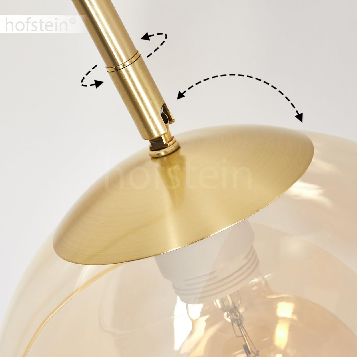 Stehleuchte Koyoto, Stehlampe aus Metall/Glas in Messing/Bernstein, Leuchte im Retro/Vintage/Industrial-Design mit Schirm aus Glas (Ø 25 cm) u. Fußschalter, Höhe 140 cm, 1 x E27, ohne Leuchtmittel