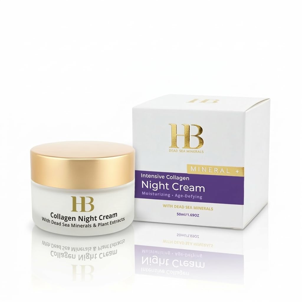 HB Intensive Collagen Night Cream with Dead Sea Minerals – Anti-Aging Night Cream for Women with Aloe, Vitamin C and E & Botanical Oils – Deep Hydrating Facial Moisturizer 50ml.