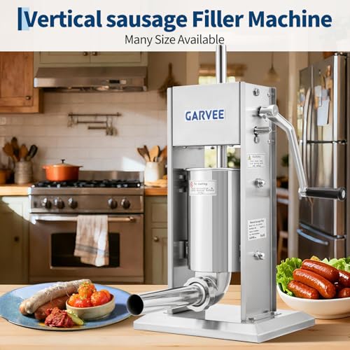 Image of Premium Vertical Sausage Stuffer Machine 3L with 5 Stainless Steel Stuffing Tubes, Detachable Parts for Easy Cleaning, Commercial and Home Use