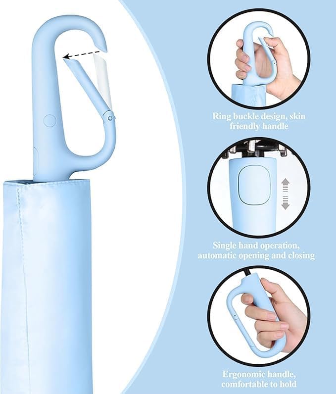 Image of SUBEKYU Windproof Travel Umbrella with Automatic Open & Close | Strong Metal Rain Umbrella for Men & Women | anti-slip grip Holder with Wall Mount Hanging & Foldable (White)