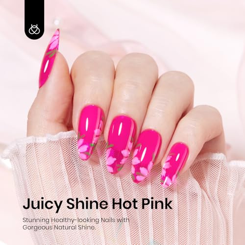 Image of Beetles Hot Pink Gel Polish, 15ML Neon Hot Pink Jelly Gel Nail Polish Sheer Translucent Effect Summer Color Gel Soak Off UV Vibrant Night Series French Nail Art Manicure Gift for Women