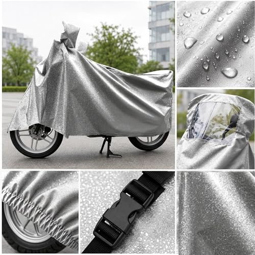 Image of Sulfar 100% Waterproof Universal Bike Cover UV Protection & Dustproof Bike Body Cover for Royal Enfield Bullet Bike (Silver Magic)