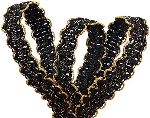 FINGERINSPIRE 13 Yards Gimp Braid Trim Gold Edge Woven Braid Trim 1/2 inch Black Metallic S Wave Braid Trim Sewing Polyester Handcraft Gimp Trim for Curtain Slipcover DIY Costume Accessories