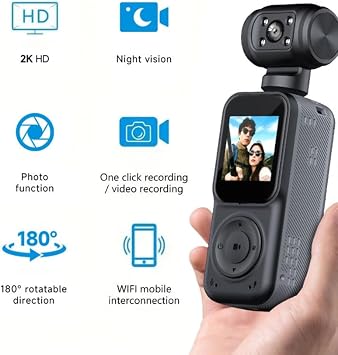 PRS-SP10 Mini Aksiyon Kamerası, 2K HD, Gece Görüşlü, WiFi Bağlantılı, 180° Döner Lens, Bisiklet Aparatı Dahil